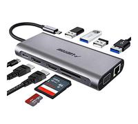 LUDTOM - Hub USB C, estación de acoplamiento USB C para laptop, adaptador de estación de acoplamiento tipo C de triple pantalla con 2 puertos HDMI, VGA, PD 3.0 tipo C, lector de tarjetas SD TF, 4