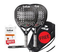Ludus 2 Palas de Padel Fibra de Carbono 12K, Negro, 360g, con Tecnología EVA Media 15-17, Marco Reforzado, Superficie 3D, 2 Fundas Térmicas Incluidas + Overgrip Padel