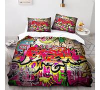 LUDVIK Secado Rápido Y Sin Planchado Funda Nordica Cama 105 155X220 Cm + 2 Fundas De Almohada 40X75Cm Microfibra Funda Nordica 155 X 220 Graffiti Grafiti Hip Hop Funda Nórdica