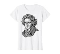Ludwig Van Beethoven Compositor Música Clásica Pianista Arte Camiseta gráfica económica, Mujer, Blanco, L