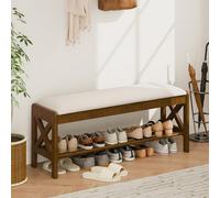 LUE BONA 110cm Banco Zapatero Madera,Zapatero Banco de Zapatos con PU Cojín,Zapatos de Banco Zapatero con Almacenamiento para Sala de Estar,Dormitorio,Entrada,110 × 33× 46 cm,Beige