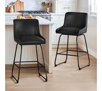LUE BONA 360°Giratorio Juego de 2 Taburetes Altos de Cocina,66cm Taburete de Bar con Reposapiés y Respaldo,Taburetes Cocina con Piel Sintética Asiento,para Cocina,Comedor,Bar,Negro