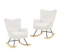 LUE BONA Sillón Mecedora, sillón de Lactancia con Superficie de Chenilla, sillón Mecedora con Patas de Madera Maciza, Estructura de Acero, con reposabrazos, para Dormitorio, salón, Beige (Pack de 2)