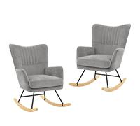 LUE BONA Sillón Mecedora, sillón de Lactancia con Superficie de Chenilla, sillón Mecedora con Patas de Madera Maciza, Estructura de Acero, con reposabrazos, para Dormitorio, salón, Gris (Pack de 2)