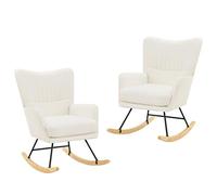 LUE BONA Sillón Mecedora, sillón de Lactancia con Superficie de Terciopelo Teddy, con Patas de Madera Maciza, Estructura de Acero, con reposabrazos, para Dormitorio, salón, Beige Crema (Pack de 2)