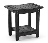 LUE BONA Taburete de Ducha HDPS, Asiento Impermeable con Estante para Baño, Banco Antideslizante para Interior y Exterior, Resistente al Clima, Negro