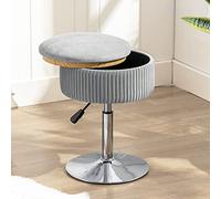 LUE BONA Taburete giratorio de 360° para sala de maquillaje, taburete ajustable en altura para tocador con almacenamiento, taburete pequeño de terciopelo gris para baño, sala de estar