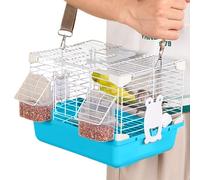Lueear Jaula de viaje para pájaros, jaula portátil para pájaros, con bandeja extraíble, resistente, suministros para animales pequeños para que las mascotas sigan viajando