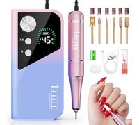 LUELLE - Lima eléctrica profesional para uñas de 45000 RPM, kit de máquina de lima eléctrica para uñas de gel acrílico, lima electrónica inalámbrica recargable portátil con puntas doradas para salón