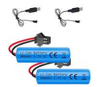 LUFEIS 800mAh 3.7V Litio RC Batería, 2 Piezas 3.7v Recargable Li-Ion Batería con 2 Cargadores USB SM-2P Plug, Universal Recambio Batería 14500 para RC Camión Coche de Control Remoto