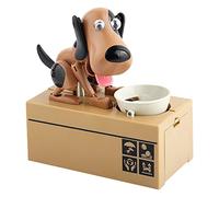 LUFEIS Hucha de Juguete de Perro Hambriento Comiendo Monedas - Caja de Ahorro Automática y Contadora para Niños - Marrón