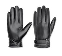 LUFFLOK Guantes Negros de Hombre en Cuero PU Sintético, con Pantalla Táctil, Guantes de Invierno para Exterior con Forro Térmico Cálido, Guantes de Conducción para Hombres y Mujeres (SCHWARZ)