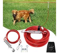 LUFFWELL Corredores para Perros para Exteriores, 100 pies para Patio con Cable de Amarre para Perros de 15 pies, Correa Resistente para Perros Grandes, Sistema de Carrito con Cremallera para Perros,
