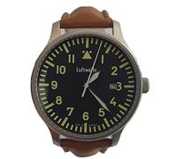 Luftwaffe Reloj de pulsera de acero inoxidable 3H84 con esfera negra, marrón, Correa