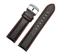 LUGEMA 18/20 / 21/23/22 mm 24 mm fibra de carbono Cuero de vaca Reloj de cuero Strap Hombres Mujeres Deporte Pulsera impermeable Pulsera Acero inoxidable Hebilla(Black Red 01,20mm)