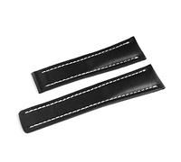 LUGEMA 20 mm 22 mm 24 mm negro liso de cuero genuino reloj de reloj de reloj de despliegue compatible con Breitling Navitimer(Black without buckle,24mm)