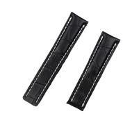 LUGEMA Banda de reloj Compatible con Breitling Strap Compatible Withr Mundo de navitimer Avenger Superocean Cinturón 20 mm 22mm 24mm logo(Black bamboo leather,WITHOUT BUCKLE_22MM)