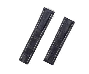 LUGEMA Banda de reloj Compatible con Breitling Strap Compatible Withr Mundo de navitimer Avenger Superocean Cinturón 20 mm 22mm 24mm logo(Dark Blue bamboo,WITH SILVER BUCKLE_20MM)