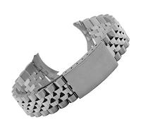 LUGEMA Banda de reloj final de acero inoxidable Curved 13 17 18 19 20 21 22mm 5Beads Sólido Metal Reloj Correa Pulsera de pulsera Tortuga Hebilla W(Silver,22mm)