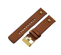LUGEMA Compatible Con Correa De Piel De Vaca Diesel Vintage For Hombre DZ4343 DZ7417 DZ4318 DZ7257, Correa De Reloj De Cuero Genuino Con Borde Negro Marrón, 22, 24 Y 26 Mm(Brown golden rivet,24mm)