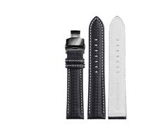 LUGEMA Correa De Piel Auténtica Con Textura Fibra Carbono, Pespuntes Rojos, 18 Mm, 20, 22, Cierre Mariposa(Black white black,19mm)