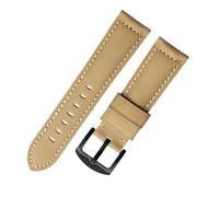 LUGEMA Correa De Reloj Artesanal Vintage Cuero Genuino Crazy Horse, Piel Vacuno Primera Calidad, Ancho Ajustable 19 Mm A 24(Khaki black buckle,23mm)