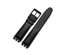 LUGEMA Correa de reloj de cuero a prueba de agua compatible con Swatch YIS415 / 414 1 7 mm 19 mm Reemplazar la banda de reloj de cuero Concavo Convex Watch Pulsera Hombre(Black black buckle,19mm)