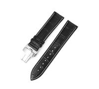 LUGEMA Correa De Reloj De Piel Auténtica Con Hebilla De Mariposa De 10 Mm, 12, 13, 14, 15, 16, 17, 18 Mm, 19, 20 Mm, 21, 22 Mm, 23 Y 24 Mm(Black white line,14mm)