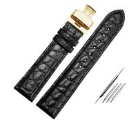 LUGEMA Correa De Reloj De Piel De Cocodrilo For Hombre, Correa De Reloj De Cuero Genuino, Pulsera De 18 Mm, 19 Mm, 20 Mm, 22 Mm Y 23 Mm, Hebilla De Acero Inoxidable.(B-black-gold,14mm)