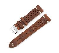 LUGEMA Cuero de vaca Cuero hecho a mano Reloj poroso Correa de aceite transpirable Banda de reloj de cera 18 mm 20 mm 22 mm 24mm Hombres Reloj de pulsera Correa(Brown-white line,18mm)