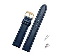 LUGEMA Cuero genuino azul watcband compatible con ciudadano rossini reloj de reloj 14mm 16 mm 18 mm 19 mm 20 mm 21 mm 22mm 23mm reloj de reloj de reloj de vaquera(Flat blue gold,21mm)