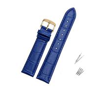 LUGEMA Cuero genuino azul watcband compatible con ciudadano rossini reloj de reloj 14mm 16 mm 18 mm 19 mm 20 mm 21 mm 22mm 23mm reloj de reloj de reloj de vaquera(Blue gold,18mm)