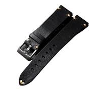 LUGEMA Handmade Genuine Leather Watchband Old Brown Black 18/20/22MM Soft Men's Vintage Bracelet(Brack,21mm)