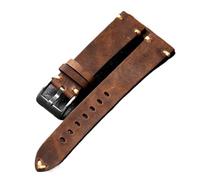 LUGEMA Handmade Genuine Leather Watchband Old Brown Black 18/20/22MM Soft Men's Vintage Bracelet(Brown,18mm)