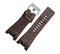 LUGEMA Reloj de cuero genuino de 32 mm compatible con correa de reloj diesel for DZ1216 DZ1273 DZ4246 DZ4247 DZ287 Pulsera suave de la banda de muñeca transpirable (Color : BrownA silver buckle, Siz