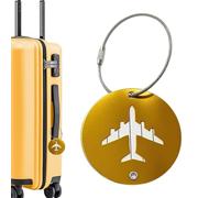 Luggage Tags - Round Identifiers Label, Gold Metal Airplane Baggage Accessory, Stainless Steel Security Wire Attachment, Sturdy Aluminum Alloy Frame | Address Checker for Men Women Travel Suitcases