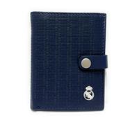 LUGUPELL Cartera Oficial del Real Madrid - Piel 100% Legítima con Protección RFID, Diseño Exclusivo con diseño RM. Regalo para Hombre. (Mini con Cierre Azul)