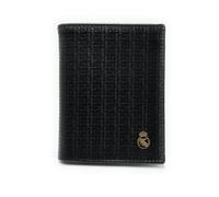 LUGUPELL Cartera Oficial del Real Madrid - Piel 100% Legítima con Protección RFID, Diseño Exclusivo con diseño RM. Regalo para Hombre. (Vertical SIN Monedero Negro)