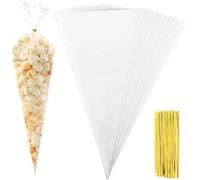Luhaomisky 100 bolsas transparentes en forma de cono de celofán, triangulares, para fiestas, dulces, palomitas de maíz