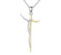 LUHE Collar de cruz religiosa de plata de ley 925 con crucifijo de origami, collar con colgante de cruz de abalón, joyería de regalo para mujeres y hombres