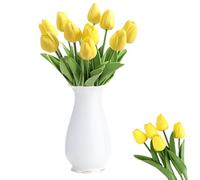 LUHOCIY 10 flores artificiales, tulipanes artificiales como verdaderos, tulipanes artificiales de látex, color natural, pétalos delicados, adecuados para la decoración del hogar, fiestas, oficina o
