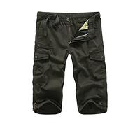 LUI SUI Pantalones Cortos de Carga 3/4 elásticos Militares Casuales para Hombres Pantalones Cortos de Verano Capri con múltiples Bolsillos Sueltos