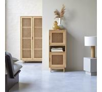 Luis - Biblioteca baja de olmo macizo y rejilla de ratán H 111 x B 45 x T 35 cm