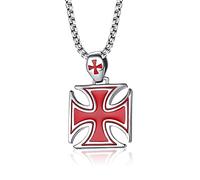 LuisFranklin Collar Hombre Mujer Necklace Colgante Joyas Collar De Hombre Cruz De Hierro Rojo Caballero Kinghts Templario Colgante Cruzado Joyas Masculinas Rojo