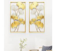 LUIVZD 40in Light Luxury Wall Decoration, Gold Metal Ginkgo Leaf Wall Decor Round Wall Ornaments, Easy Installation Great for Bedroom Hanging Parts Hotel Wall Decoration