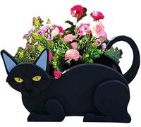 LUIVZD Creative Wooden Planter Animal Resin Flowerpot Cute Cat Shape Planter, Succulent for Cat Animal, Gardening Home Desktop Office Windowsill Decoration Gift(Black Cat)