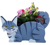 LUIVZD Creative Wooden Planter Animal Resin Flowerpot Cute Cat Shape Planter, Succulent for Cat Animal, Gardening Home Desktop Office Windowsill Decoration Gift(Blue Cat)