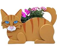 LUIVZD Creative Wooden Planter Animal Resin Flowerpot Cute Cat Shape Planter, Succulent for Cat Animal, Gardening Home Desktop Office Windowsill Decoration Gift(Orange Cat)