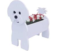 LUIVZD Creative Wooden Planter Animal Resin Flowerpot Dog Shaped Planter Pot, Animal Shaped Cartoon Plant Container Holder, Succulent Plants Decorative Flower Pot(Bichon Fries)