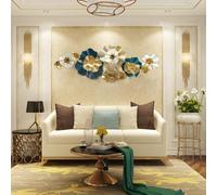 LUIVZD Metal Wall Art Decor, European Style Iron Art Golden Flowers Wall Pendant, Round Shape Wall Decoration Crafts for Home Livingroom Sofa(B)